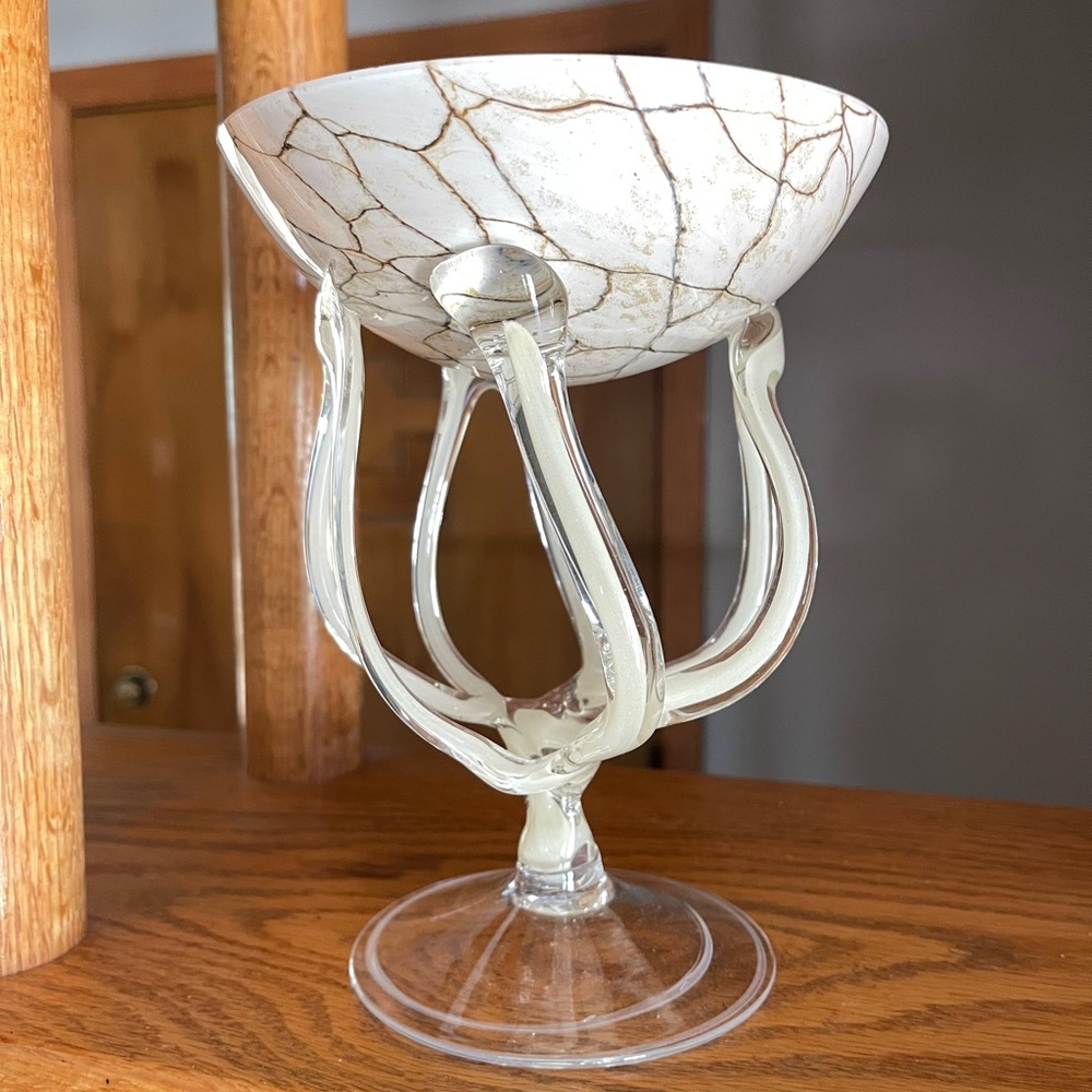 Josefina Krosno jellyfish/ octopus candy dish Elegant Crackle Glass
